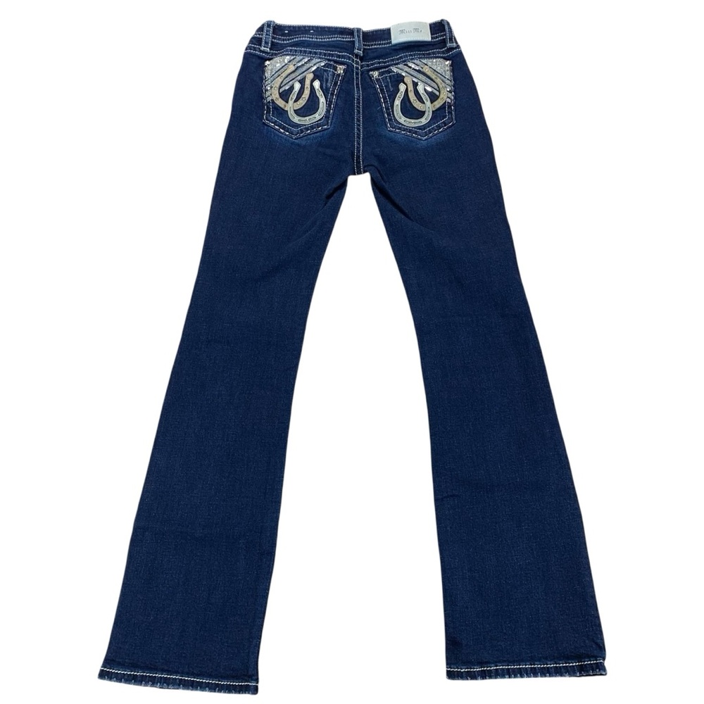 Miss Me Women 27 Low Rise Bootcut Jeans Dark Wash Horseshoe Pocket Western Denim